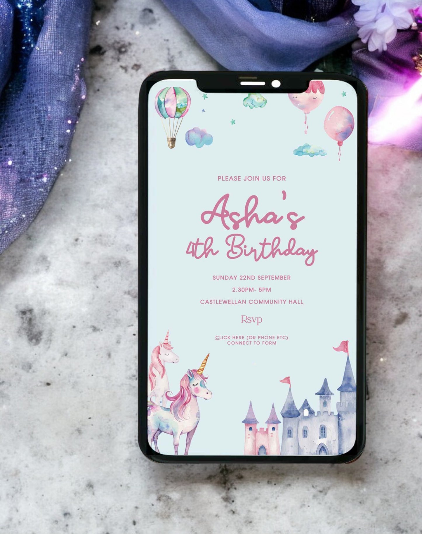 Asha Unicorn Birthday Invitation - Ivy and Gold Wedding Stationery