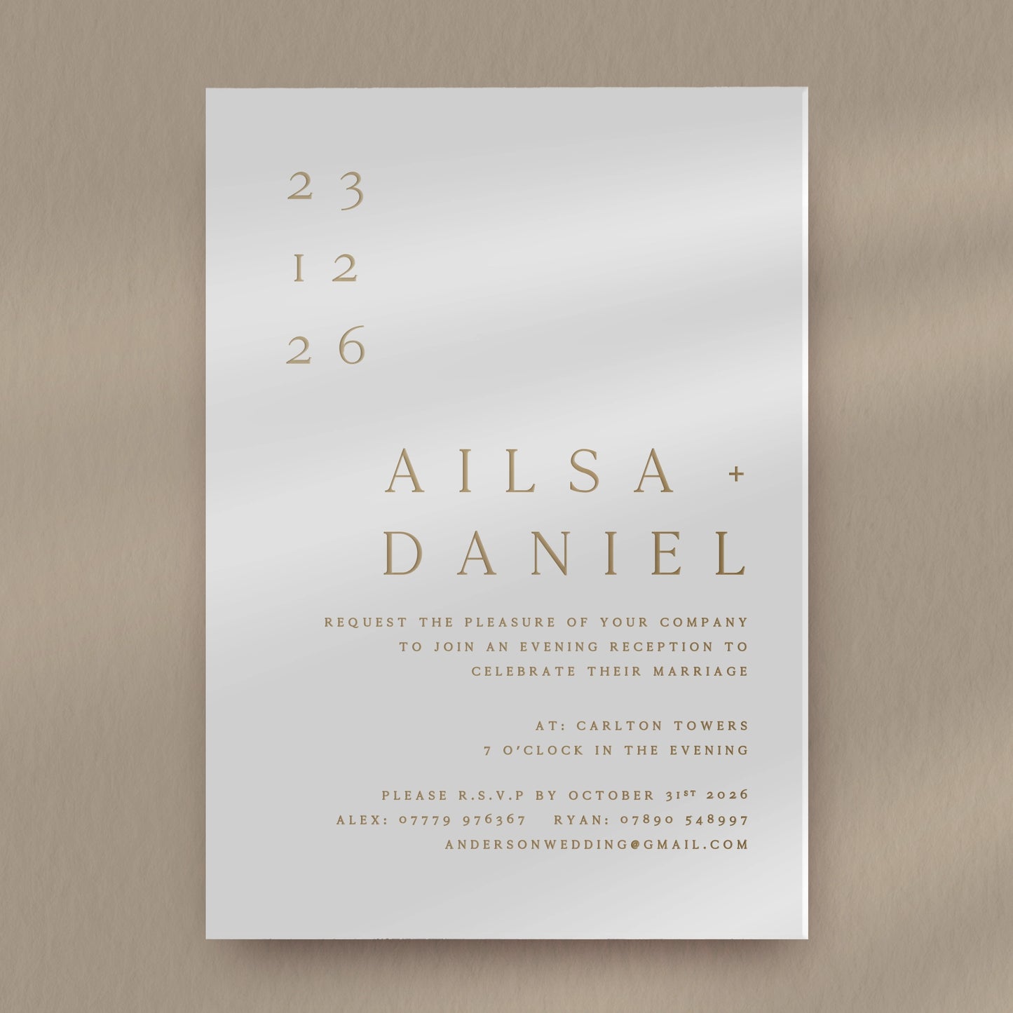 Evening Invitation Sample  Ivy and Gold Wedding Stationery Ailsa  