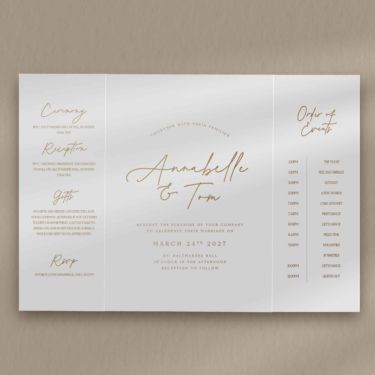 Annabelle Gatefold Invitation  Ivy and Gold Wedding Stationery   