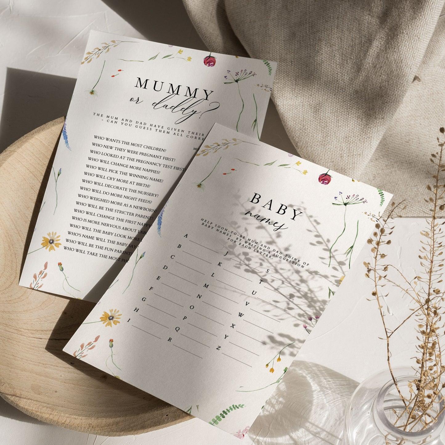 Beau WIldflower Baby Shower Invitation & Digital Template Bundle