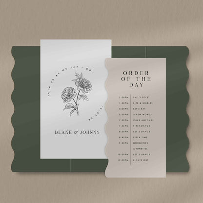 Scallop Envelope Sample  Ivy and Gold Wedding Stationery Blake  