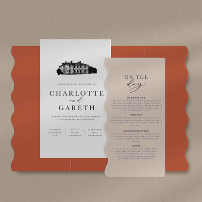 Charlotte Scallop Envelope Invite  Ivy and Gold Wedding Stationery   