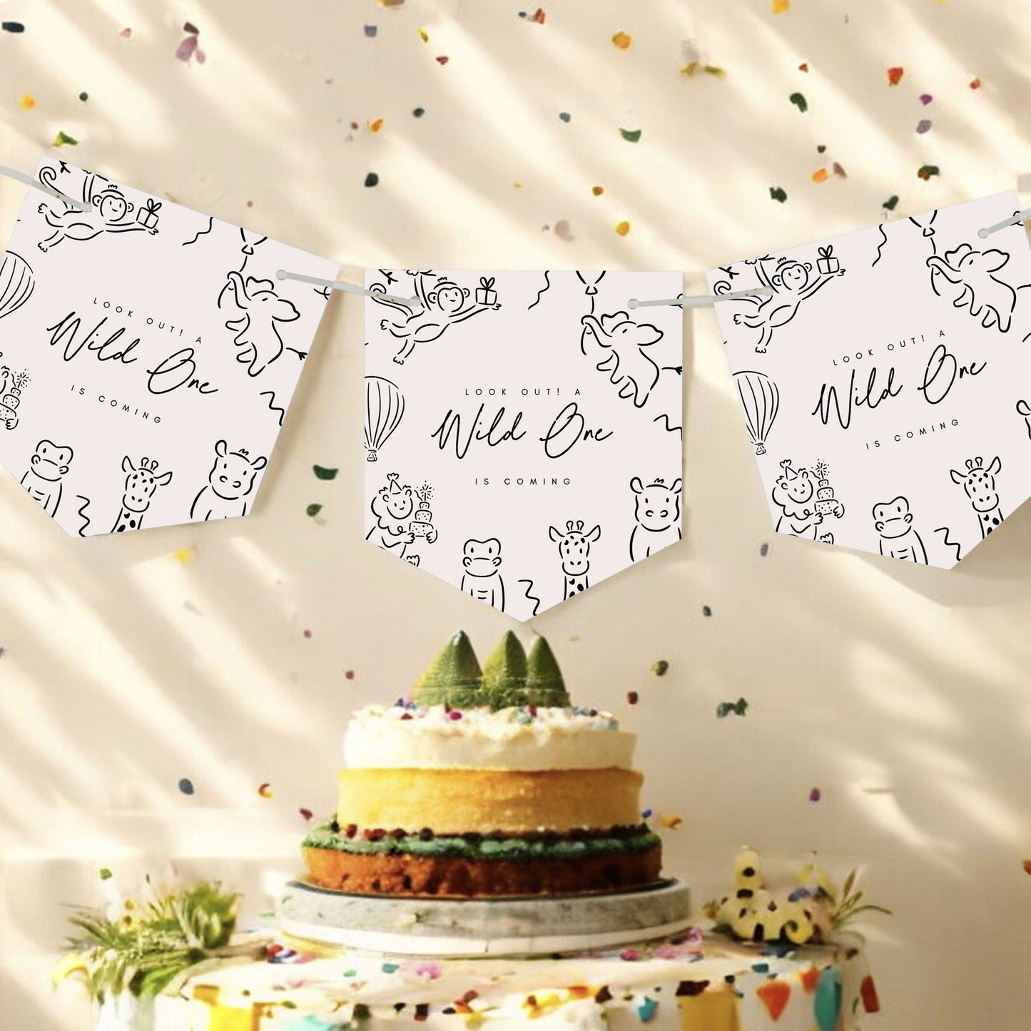 Doodle Wild One Safari Animal Baby Shower Invitation & Full Stationery Bundle - Whimsical Canva Design Ivy and Gold Wedding Stationery