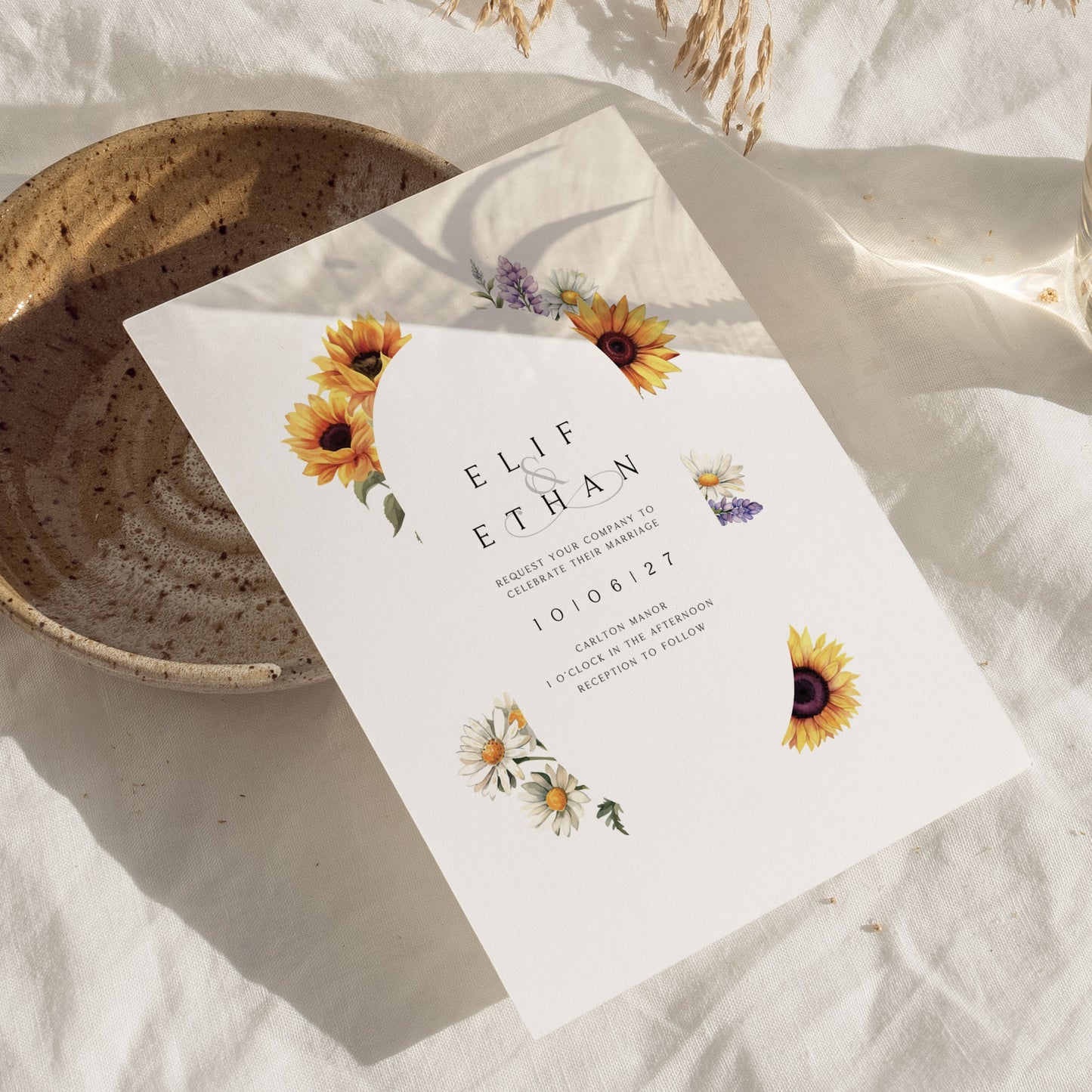 Elif Rustic Sunflower Wedding Invitations