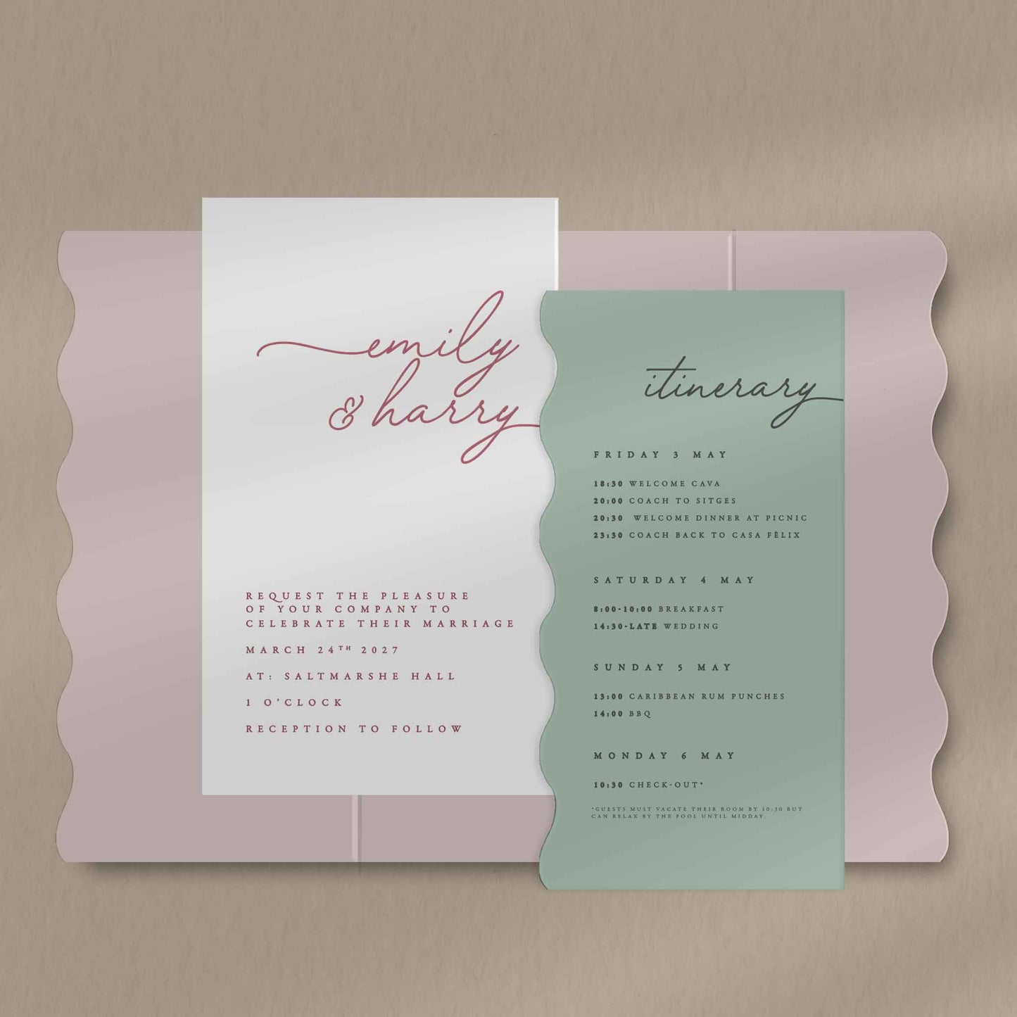 Scallop Envelope Sample  Ivy and Gold Wedding Stationery Emily  