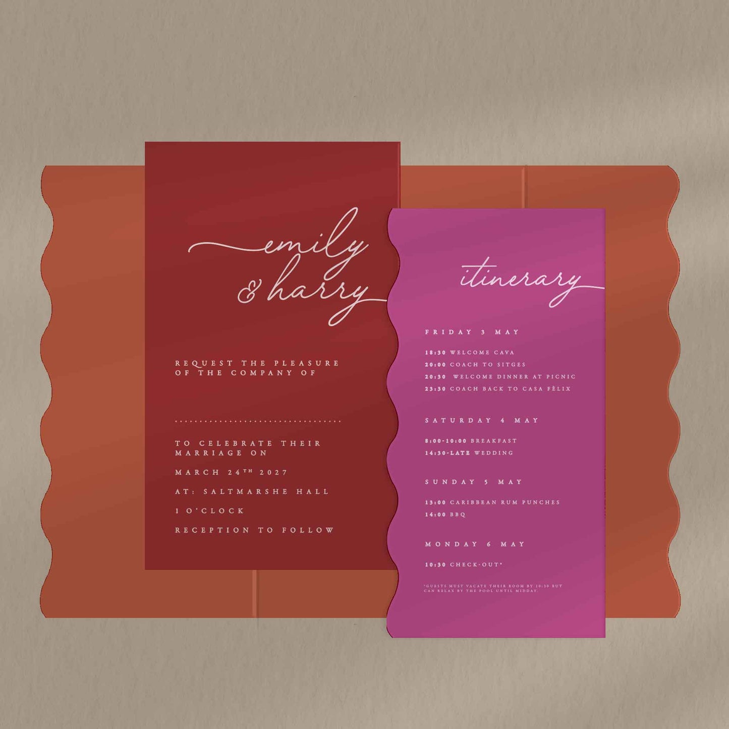 Emily Scallop Envelope Invite  Ivy and Gold Wedding Stationery   