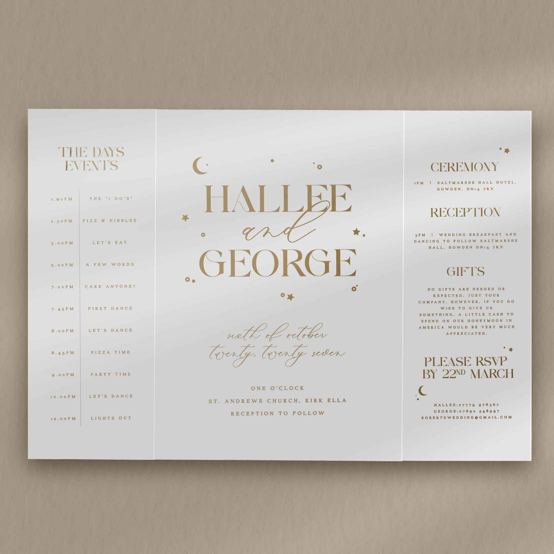 Hallee Gatefold Invitation  Ivy and Gold Wedding Stationery   