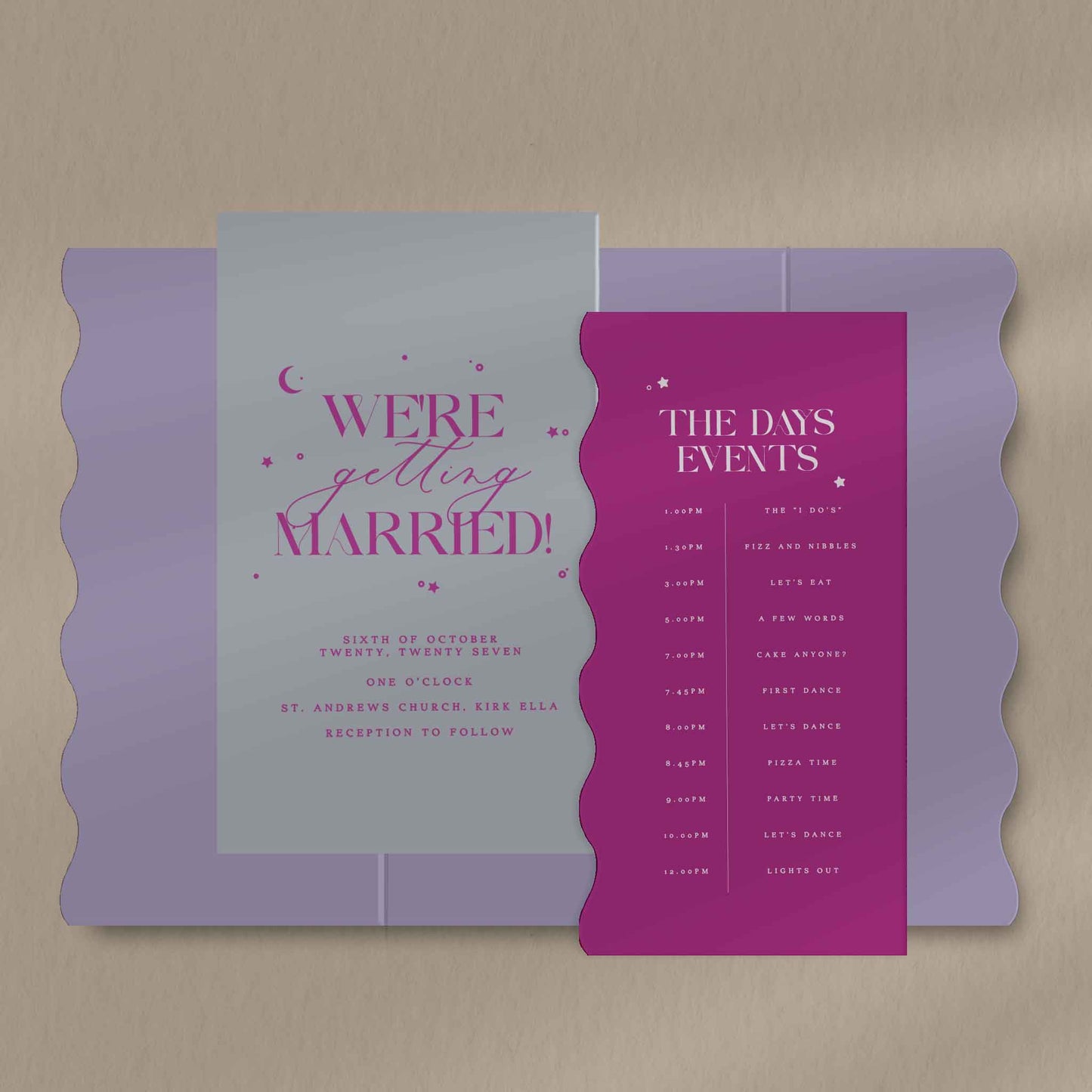 Hallee Scallop Folded Invite  Ivy and Gold Wedding Stationery   
