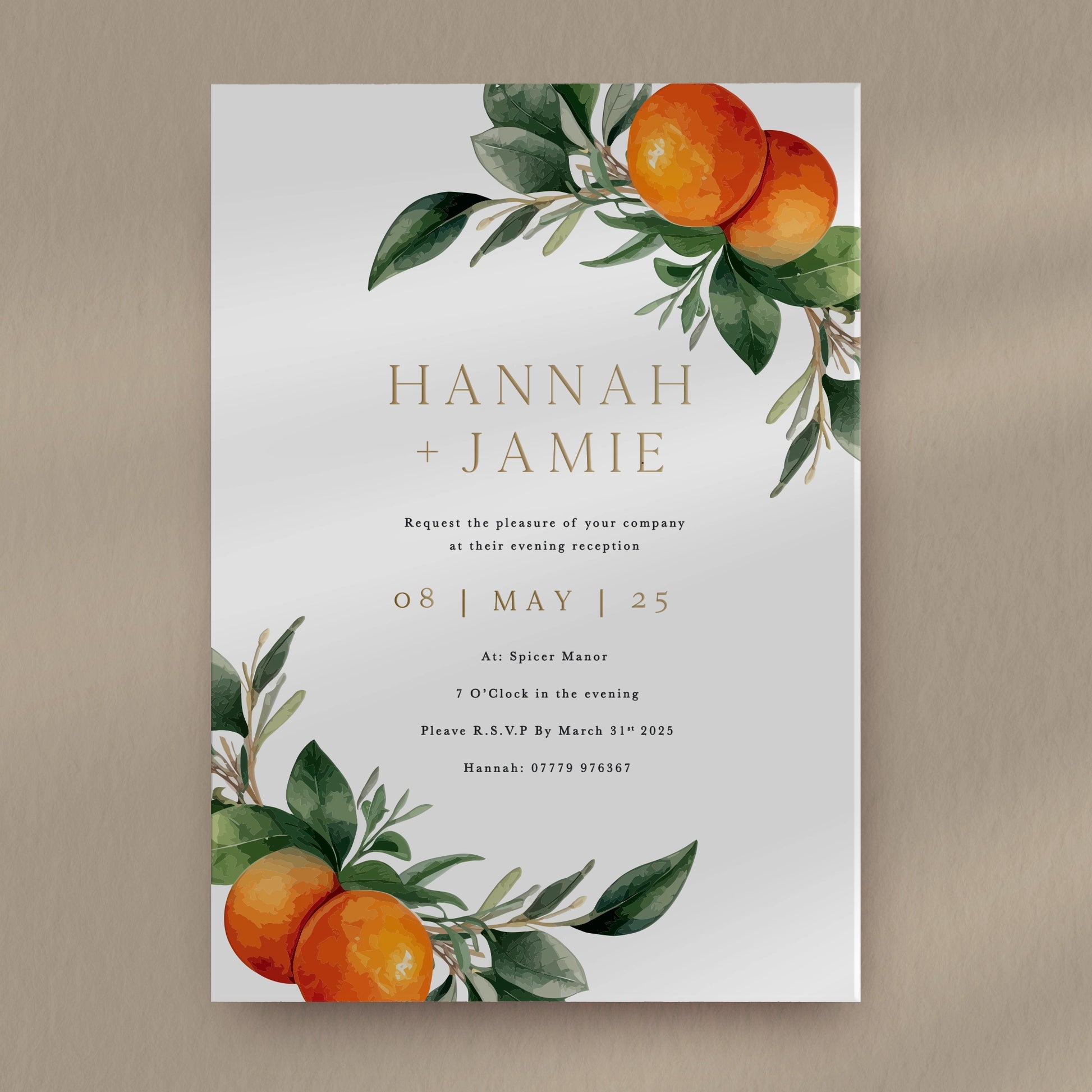 Evening Invitation Sample  Ivy and Gold Wedding Stationery Hannah  