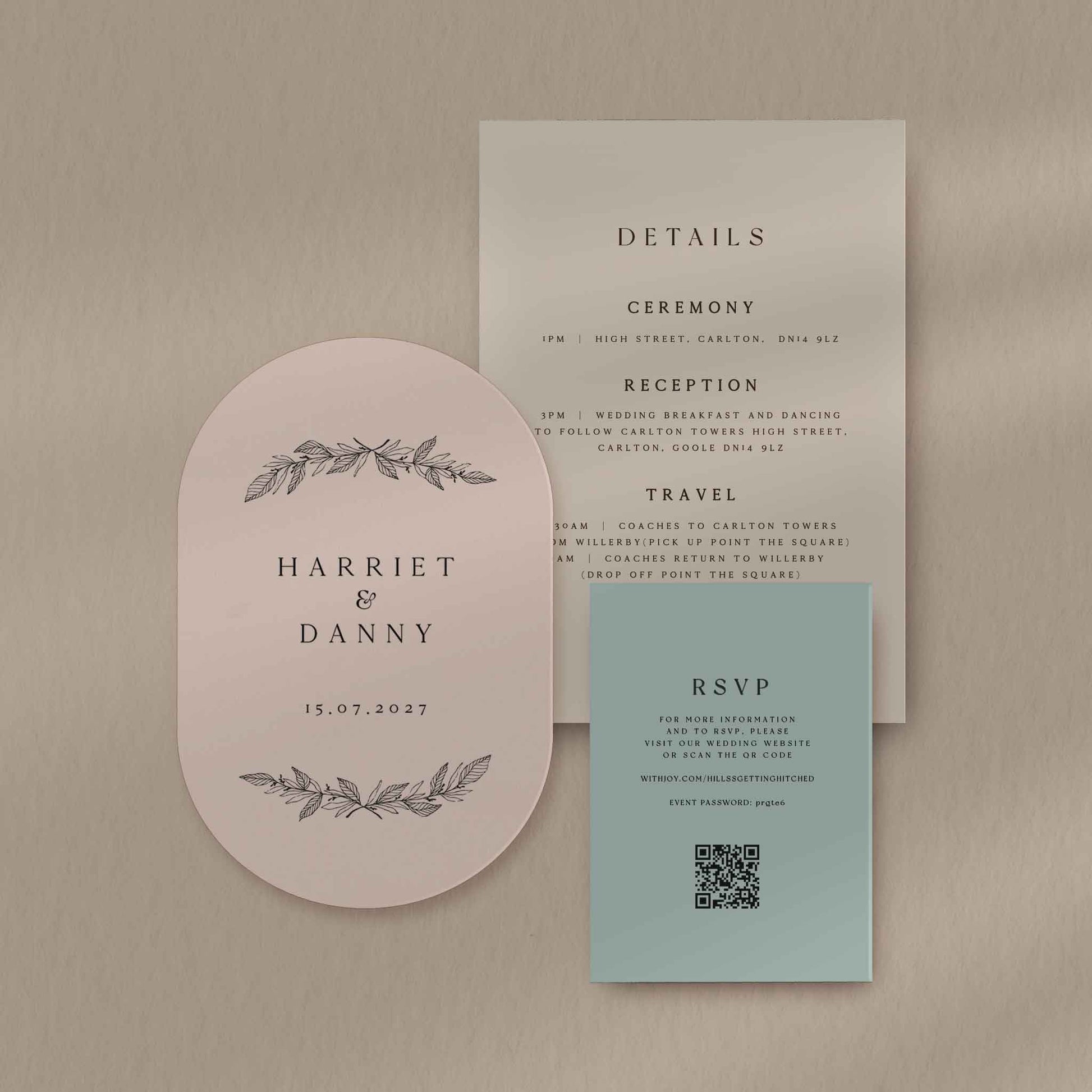 Invitation Set Sample  Ivy and Gold Wedding Stationery Harriet  