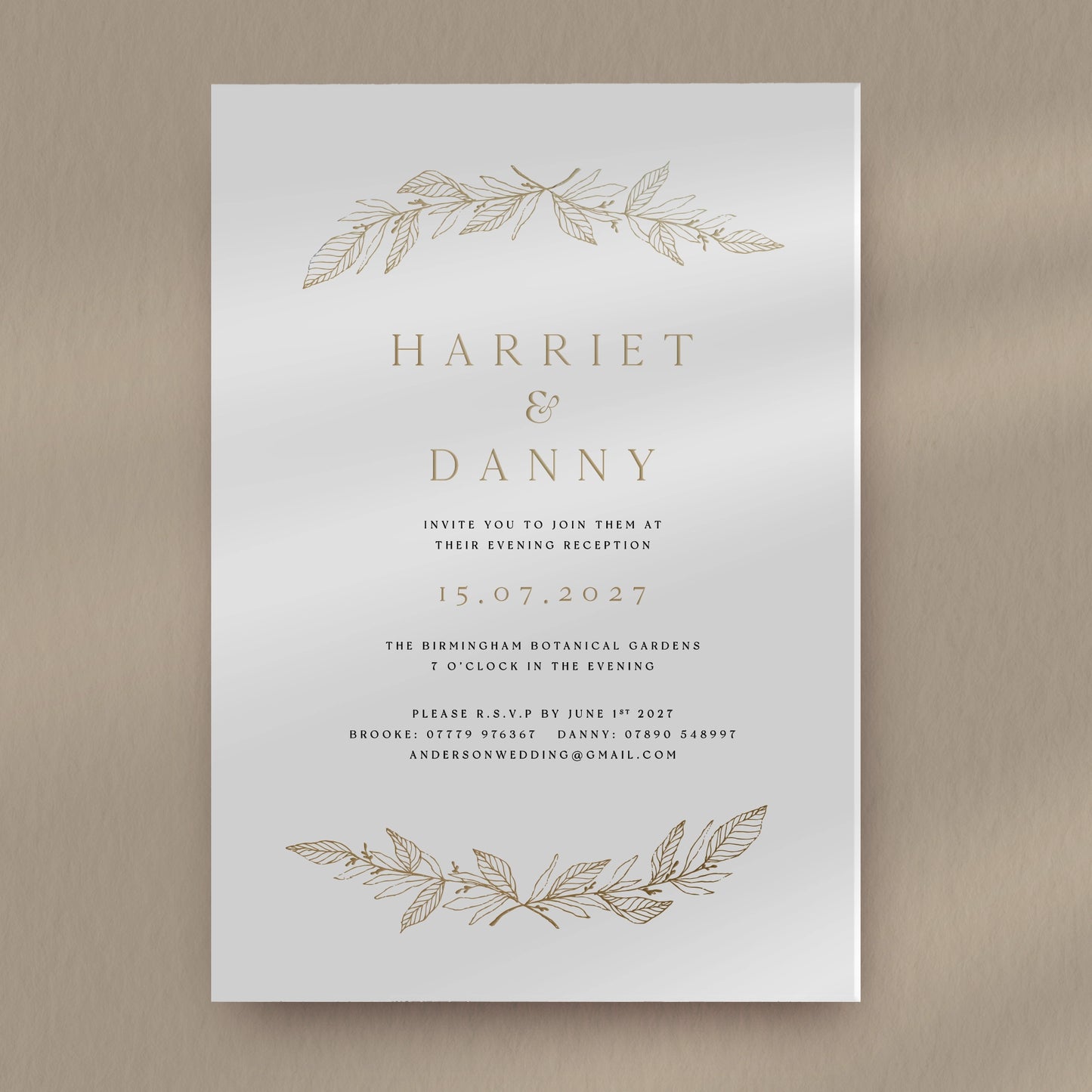 Evening Invitation Sample  Ivy and Gold Wedding Stationery Harriet  