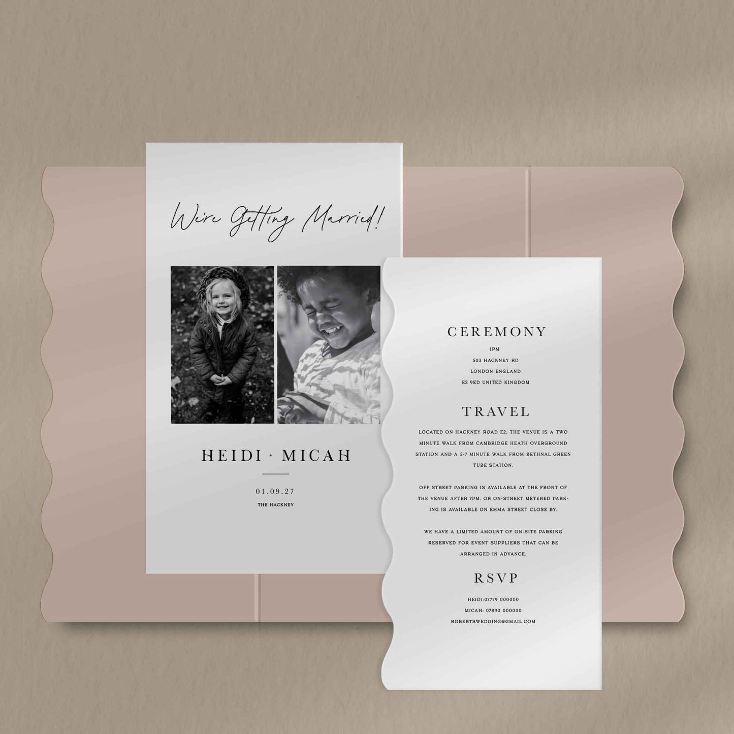 Scallop Envelope Sample  Ivy and Gold Wedding Stationery Heidi  