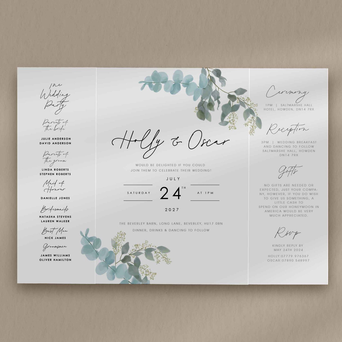 Holly Gatefold Invitation  Ivy and Gold Wedding Stationery   