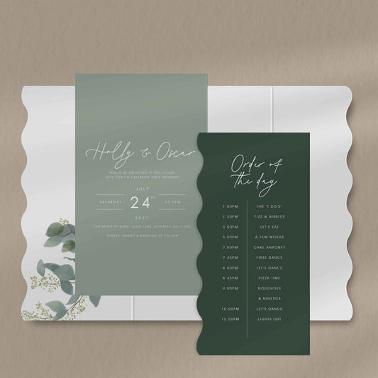 Holly Scallop Envelope Invite  Ivy and Gold Wedding Stationery   