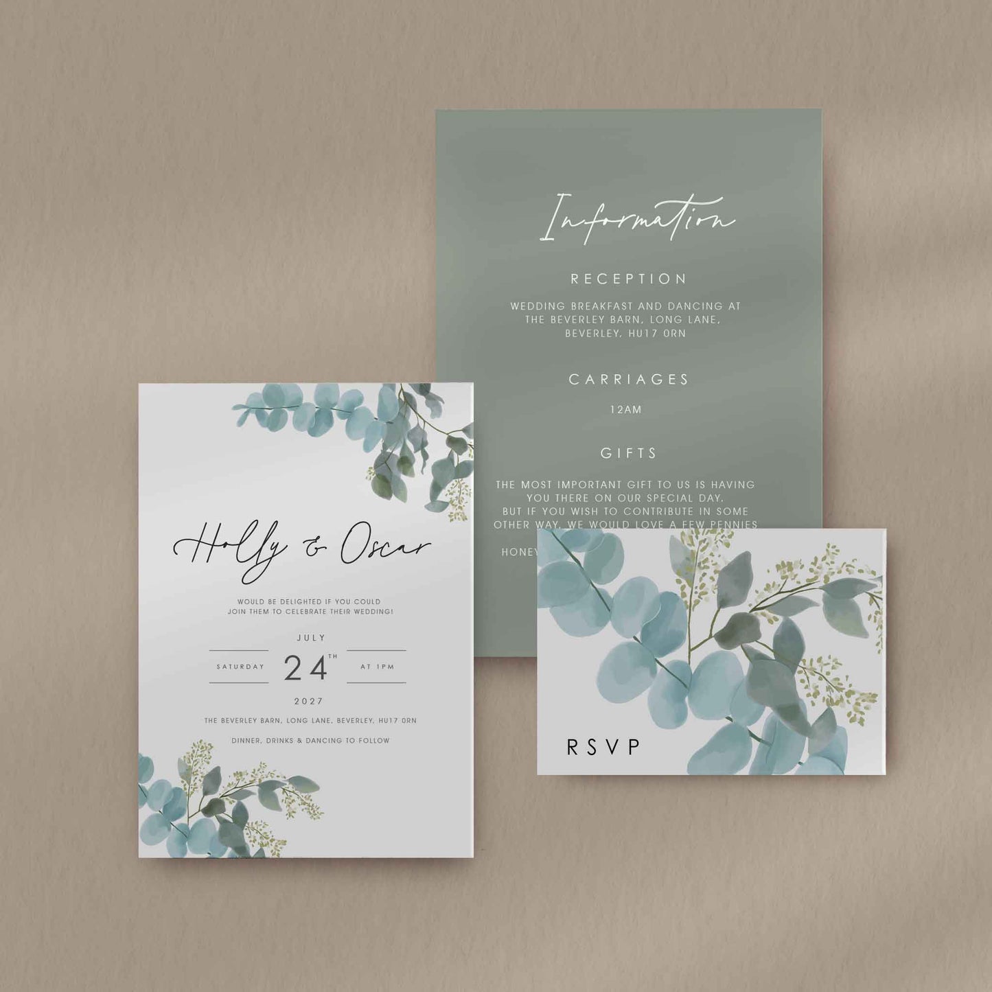 Scallop Envelope Sample  Ivy and Gold Wedding Stationery   
