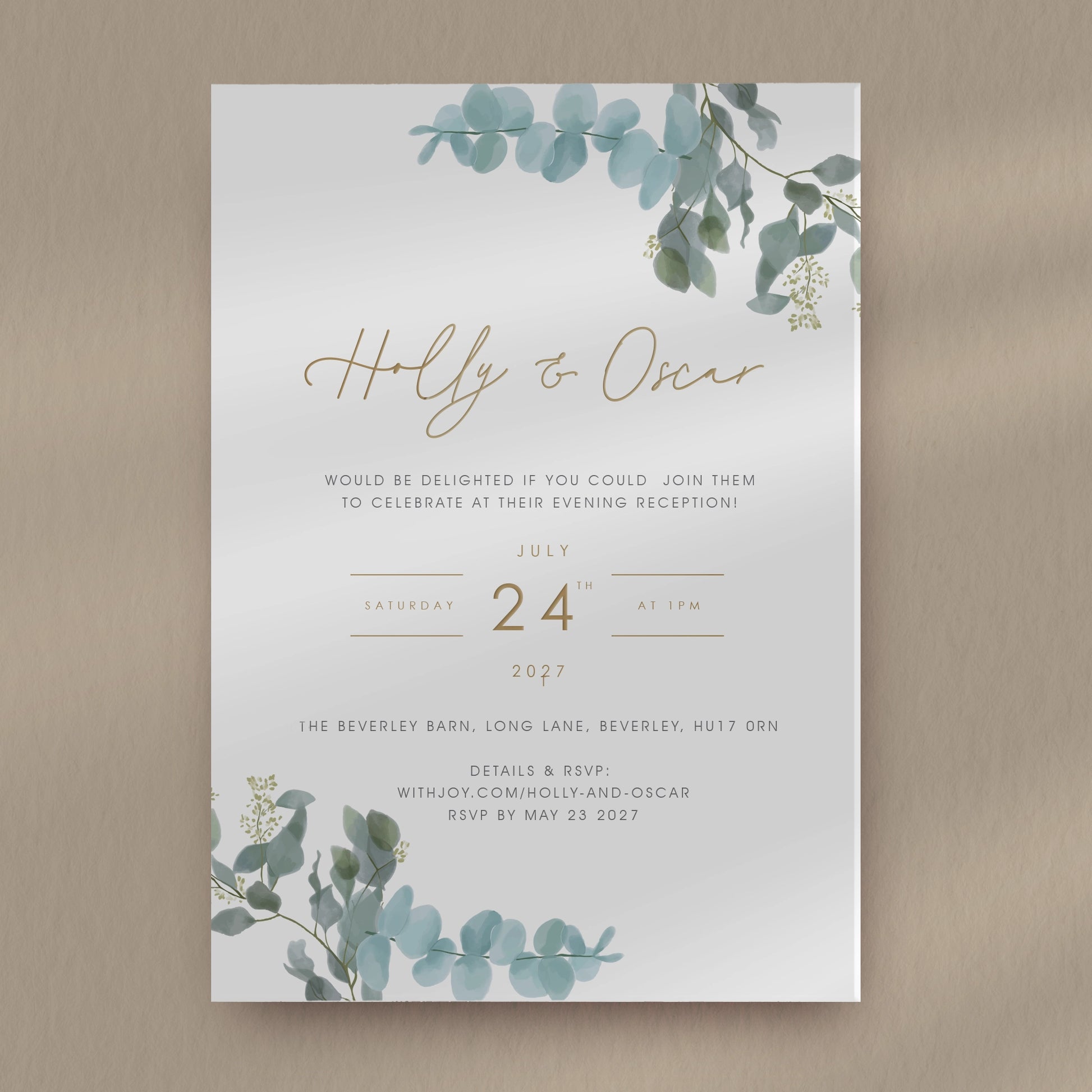 Evening Invitation Sample  Ivy and Gold Wedding Stationery Holly  