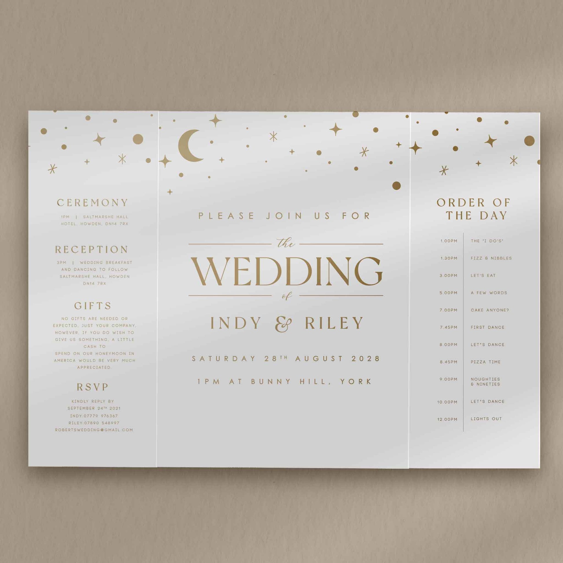 Indy Gatefold Invitation  Ivy and Gold Wedding Stationery   