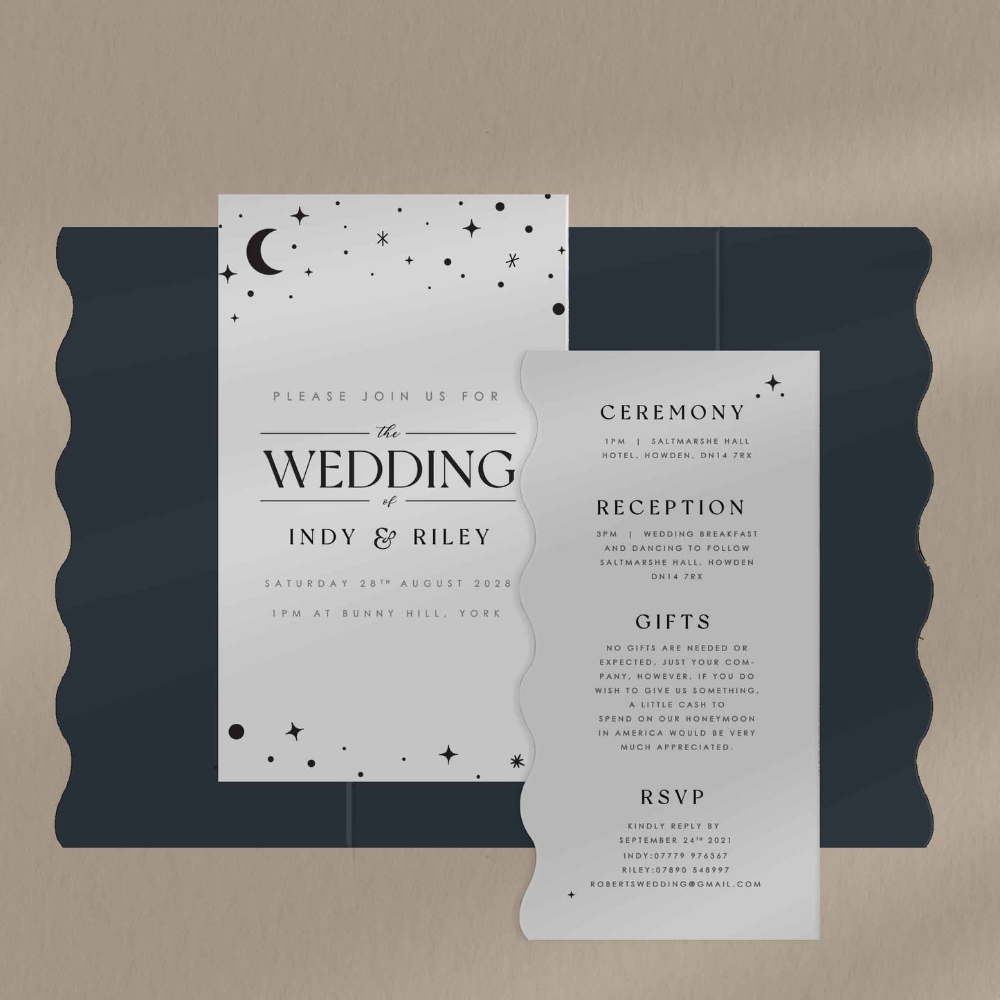 Scallop Envelope Sample  Ivy and Gold Wedding Stationery Indy  