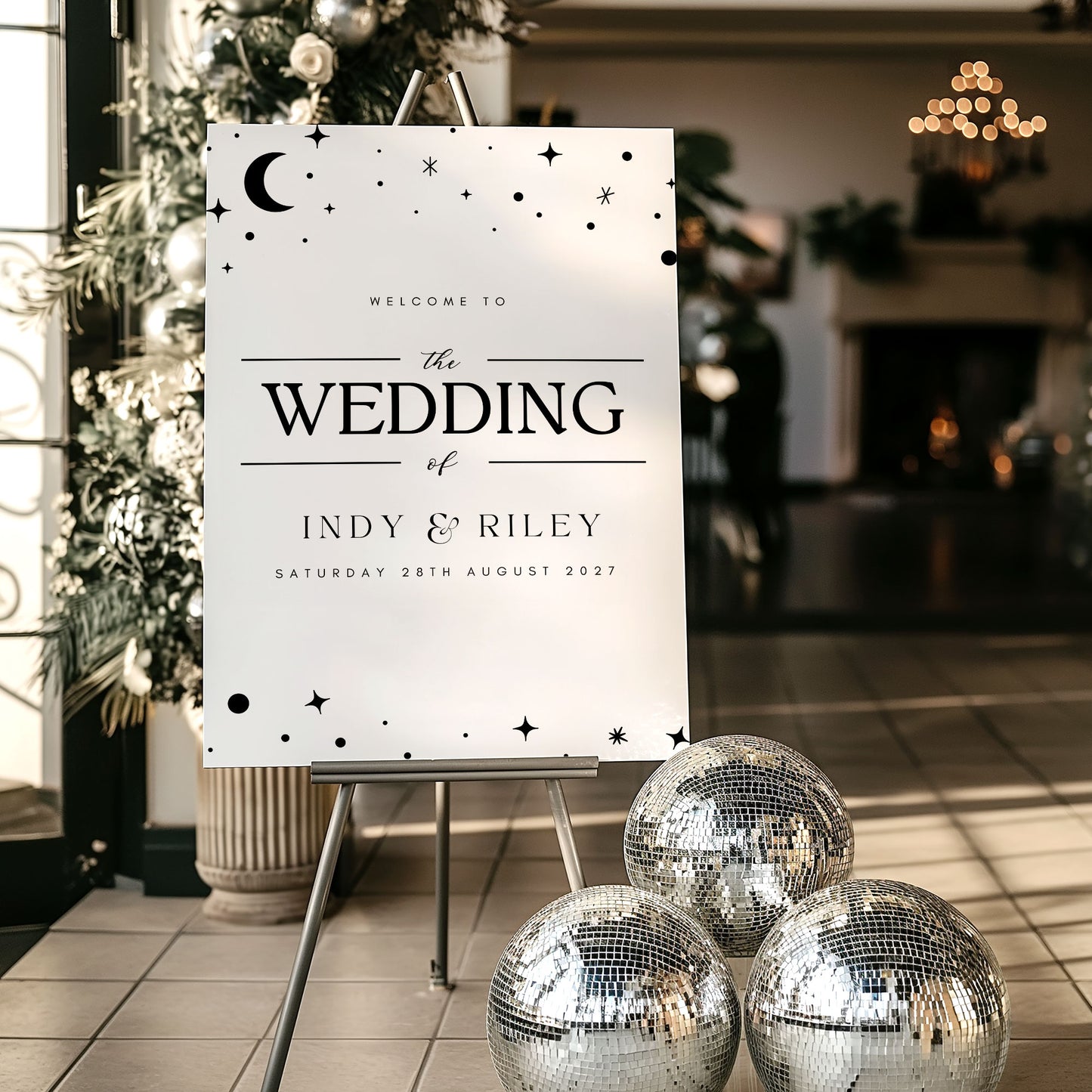 Indy Moon & Stars Wedding Welcome Sign - Ivy and Gold Wedding Stationery