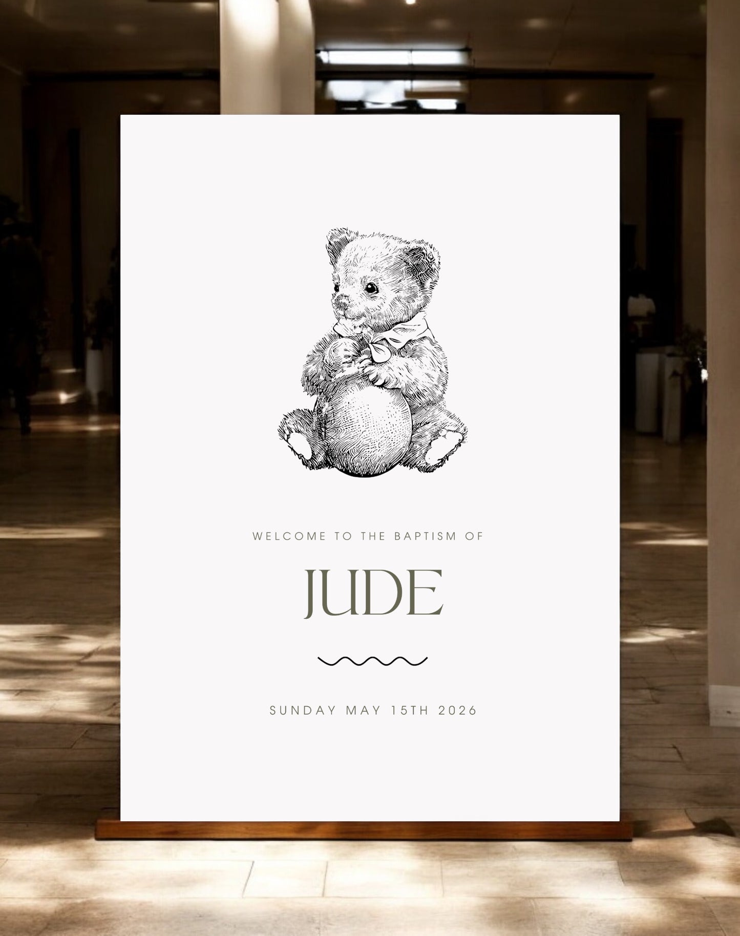 Jude Bear Christening Welcome Sign - Ivy and Gold Wedding Stationery