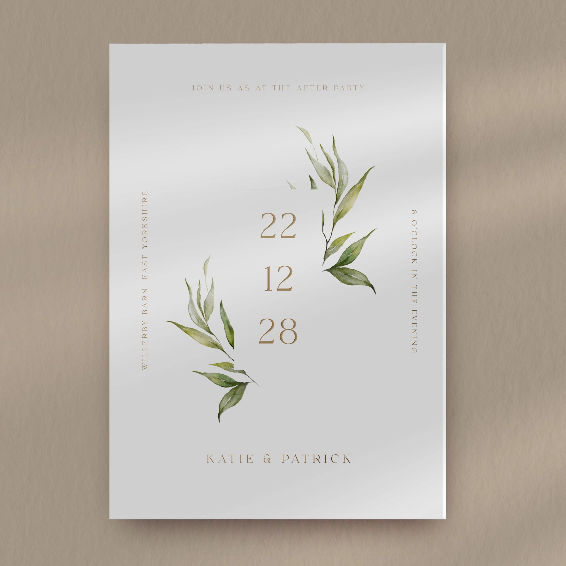 Evening Invitation Sample  Ivy and Gold Wedding Stationery Katie  