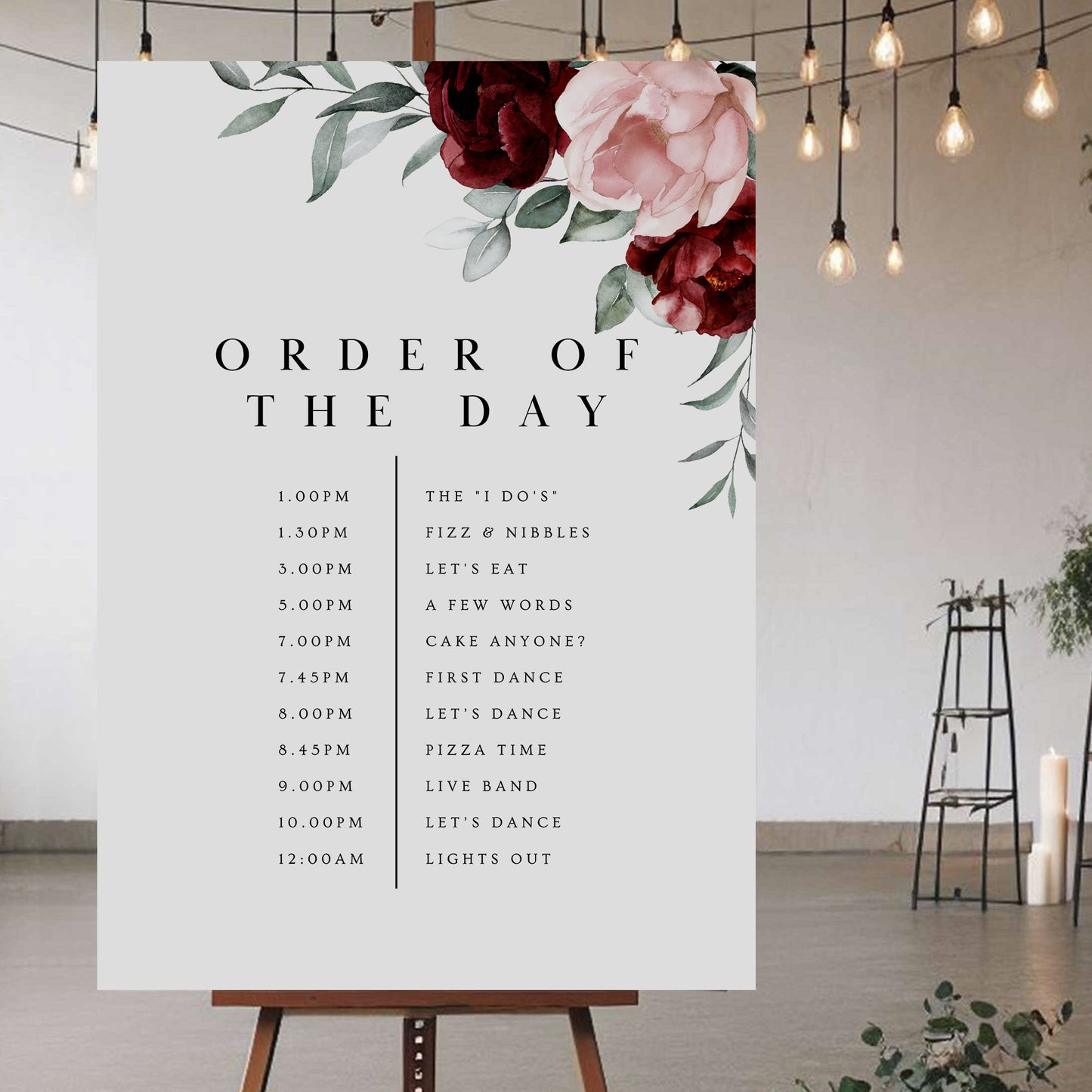 Order Of The Day Sign - Ivy and Gold Wedding Stationery