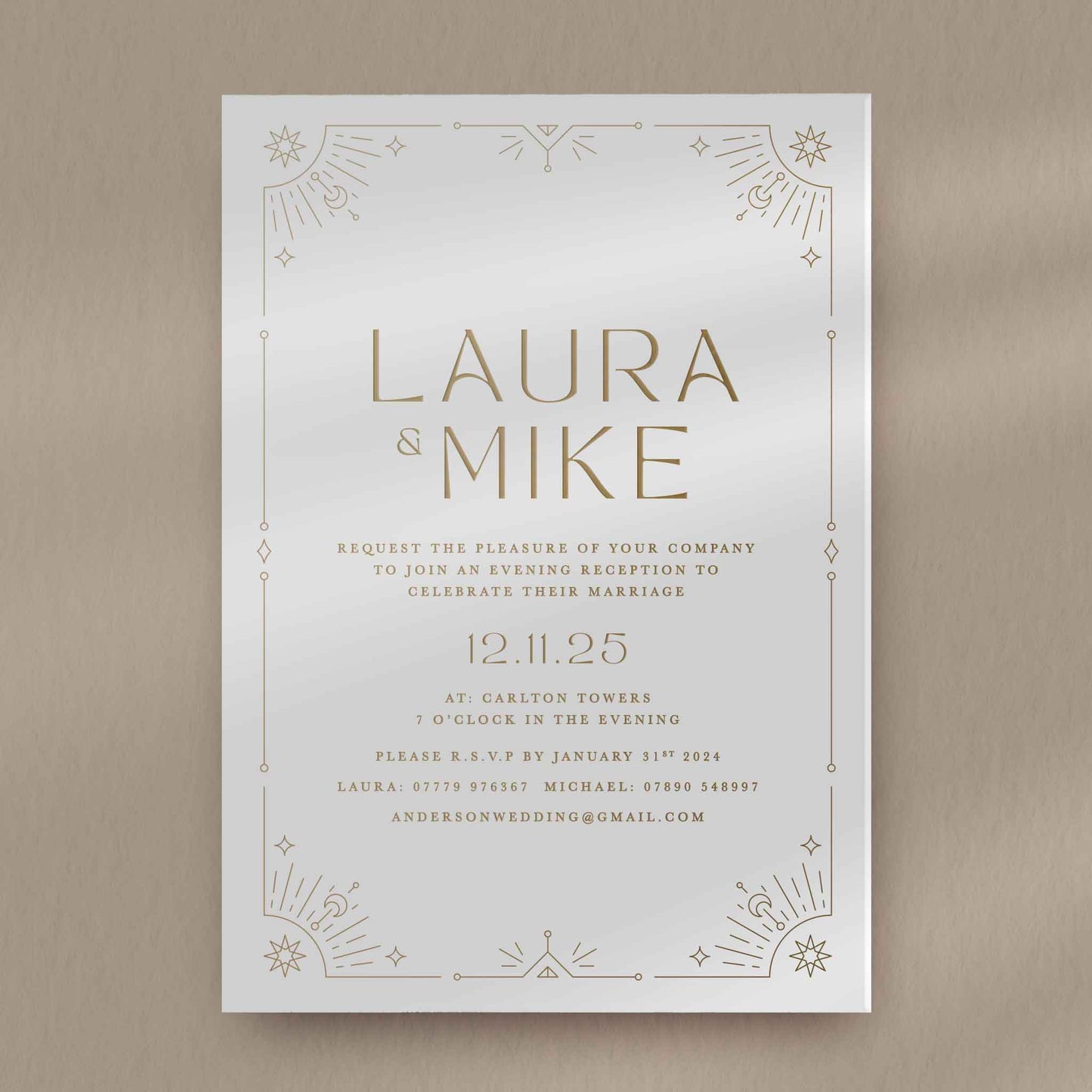 Evening Invitation Sample  Ivy and Gold Wedding Stationery Laura  