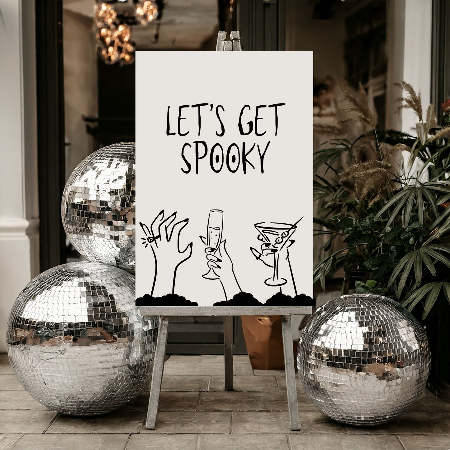 Lets Get Spooky Zombies Halloween Welcome Sign A1 - Chilling Digital Template Ivy and Gold Wedding Stationery