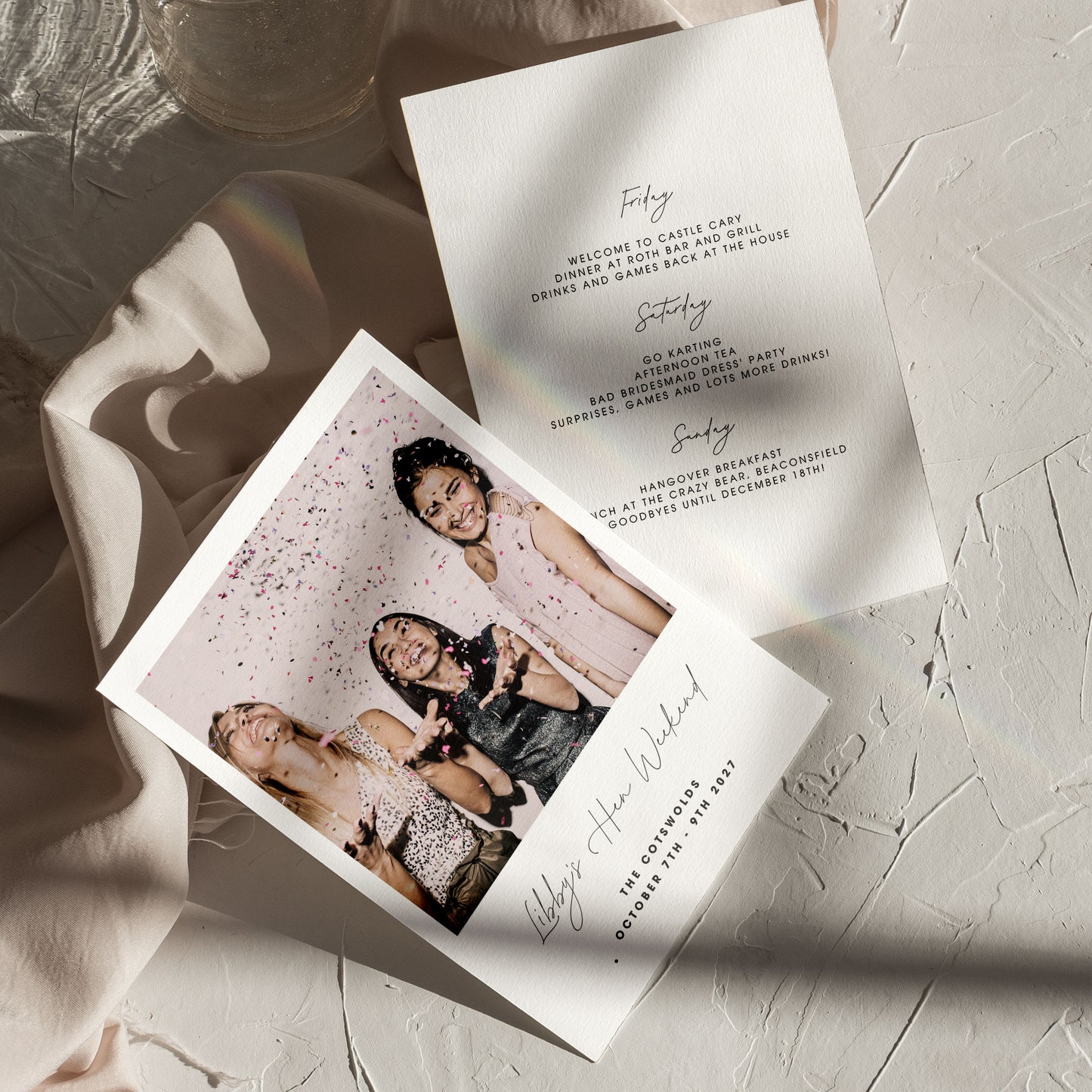 Libby Photo Hen Itinerary & Invitation Card - Double-Sided Digital Template