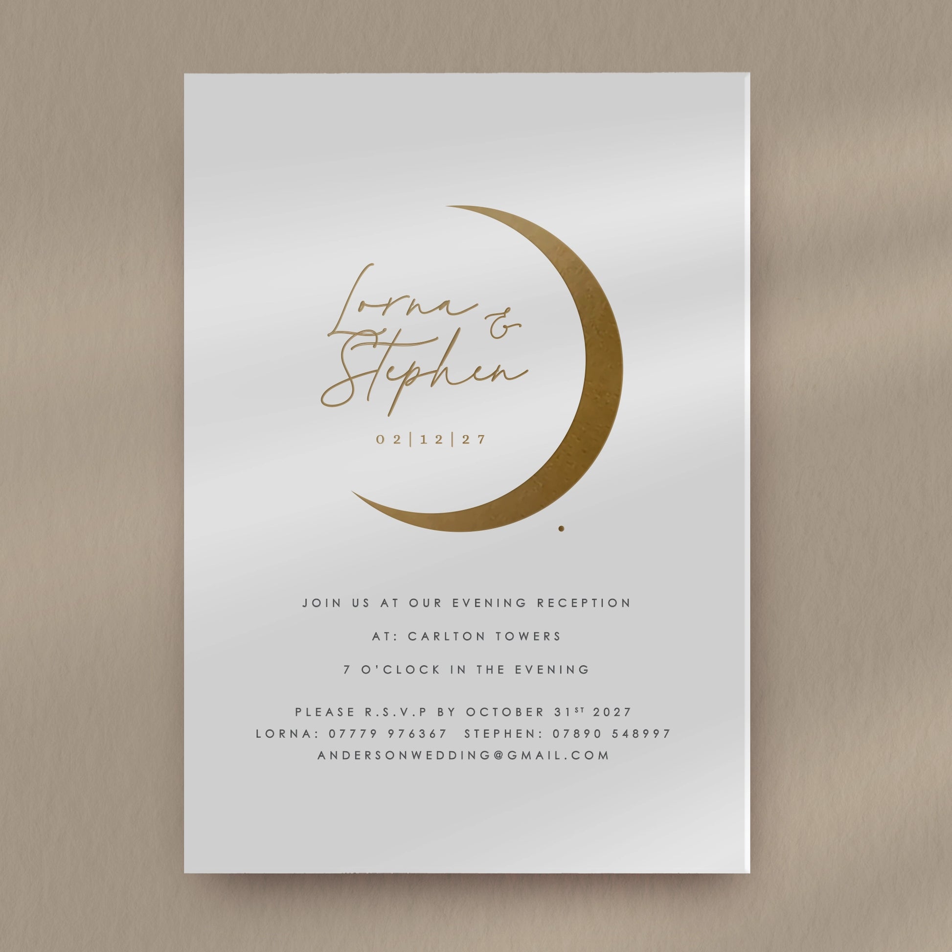 Evening Invitation Sample  Ivy and Gold Wedding Stationery Lorna  