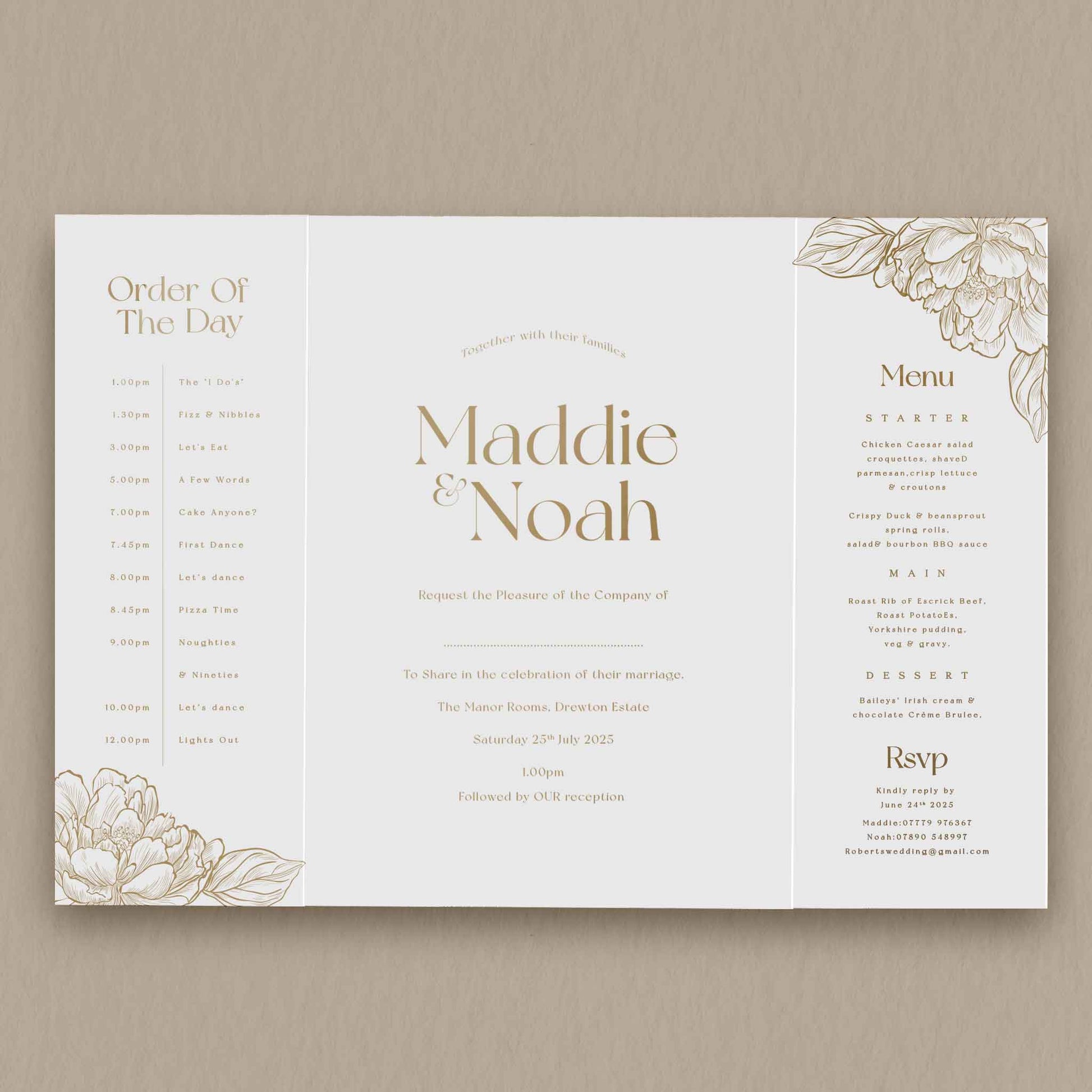 Maddie Floral Gatefold Invitation  Ivy and Gold Wedding Stationery   