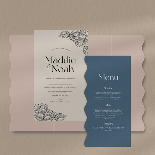 Maddie Scallop Envelope Invite  Ivy and Gold Wedding Stationery   