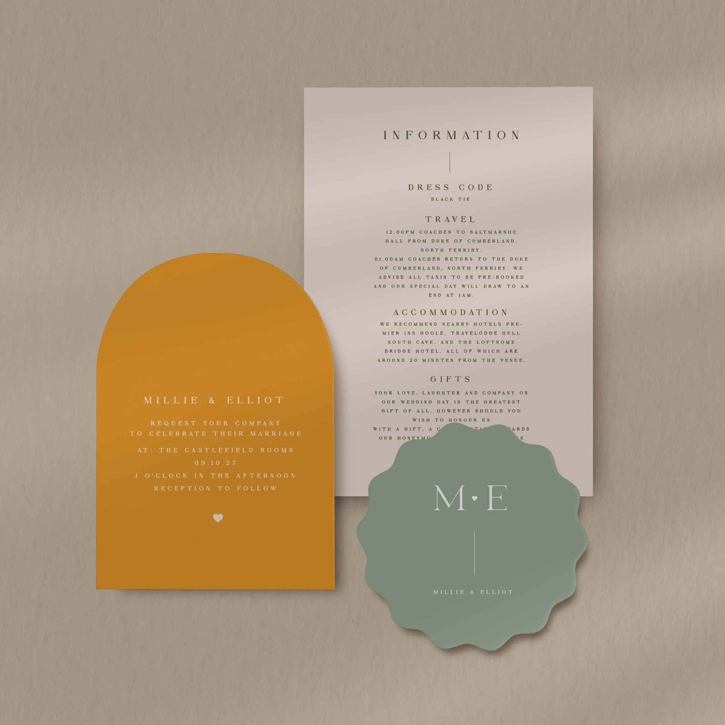 Invitation Set Sample  Ivy and Gold Wedding Stationery Millie  