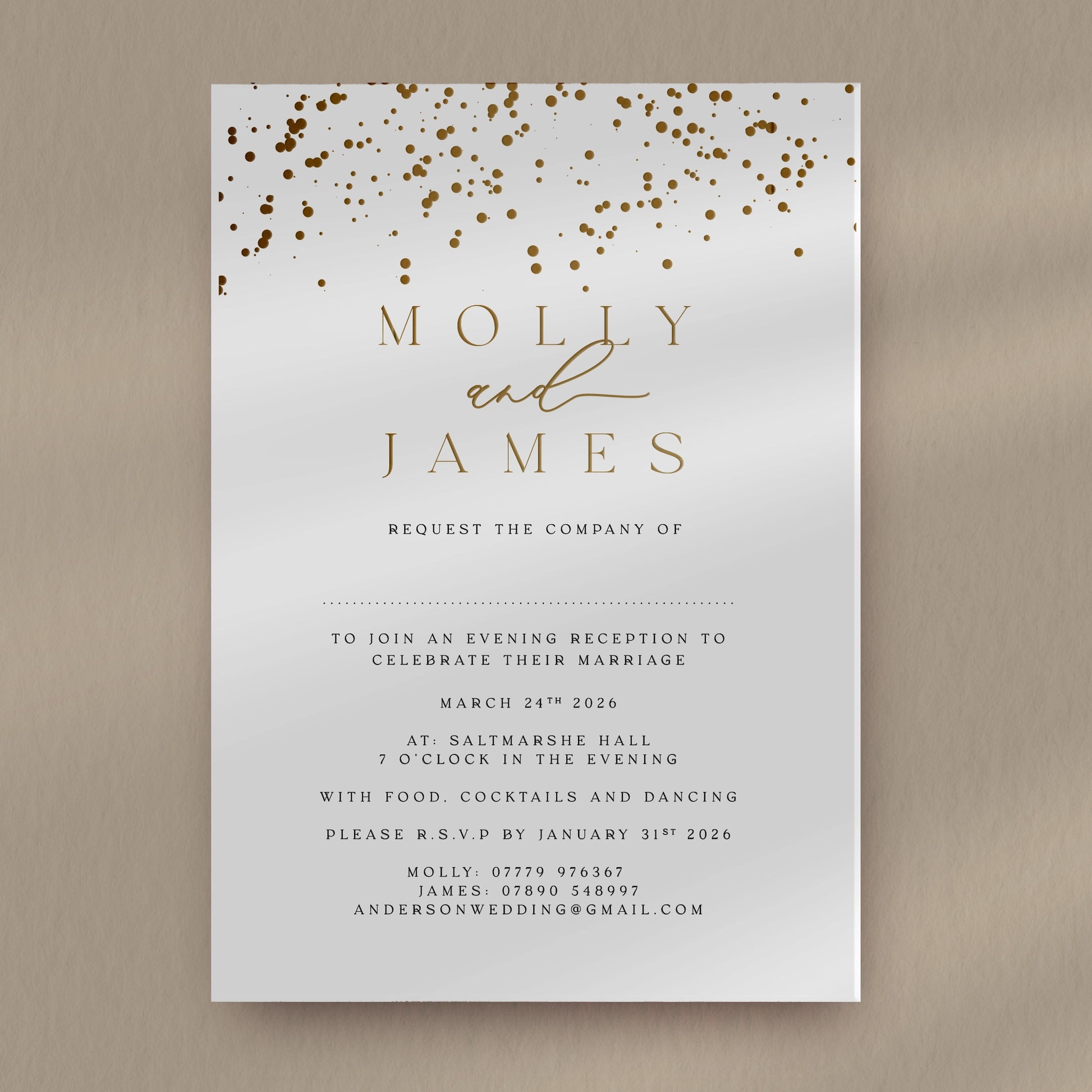 Evening Invitation Sample  Ivy and Gold Wedding Stationery Molly  
