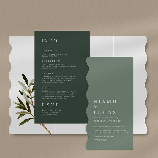 Niamh Scallop Envelope Invite  Ivy and Gold Wedding Stationery   