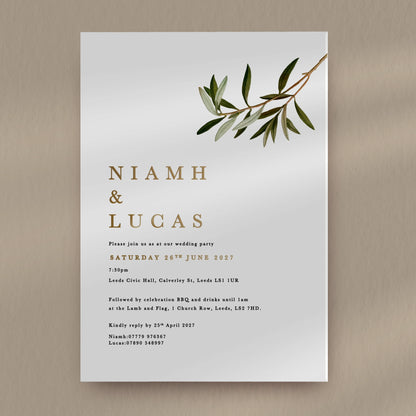 Evening Invitation Sample  Ivy and Gold Wedding Stationery Niamh  