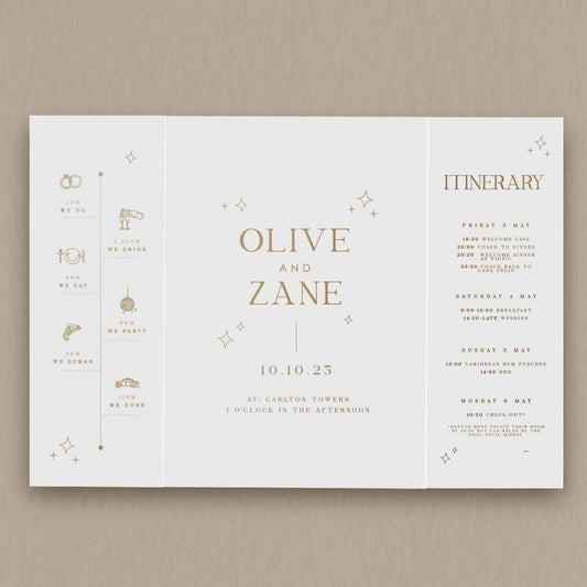 Olive Gatefold Invitation  Ivy and Gold Wedding Stationery   