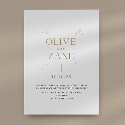 Evening Invitation Sample  Ivy and Gold Wedding Stationery Olive  