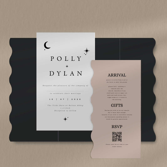 Polly Scallop Folded Invite  Ivy and Gold Wedding Stationery   