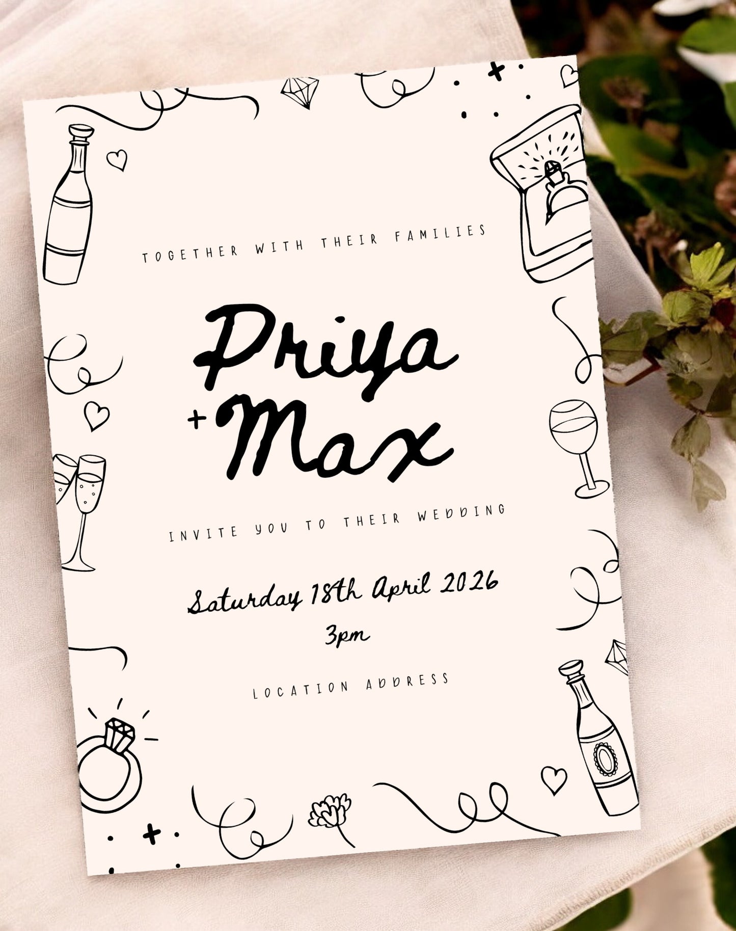 Priya | Hand Drawn Wedding Invitations - Ivy and Gold Wedding Stationery