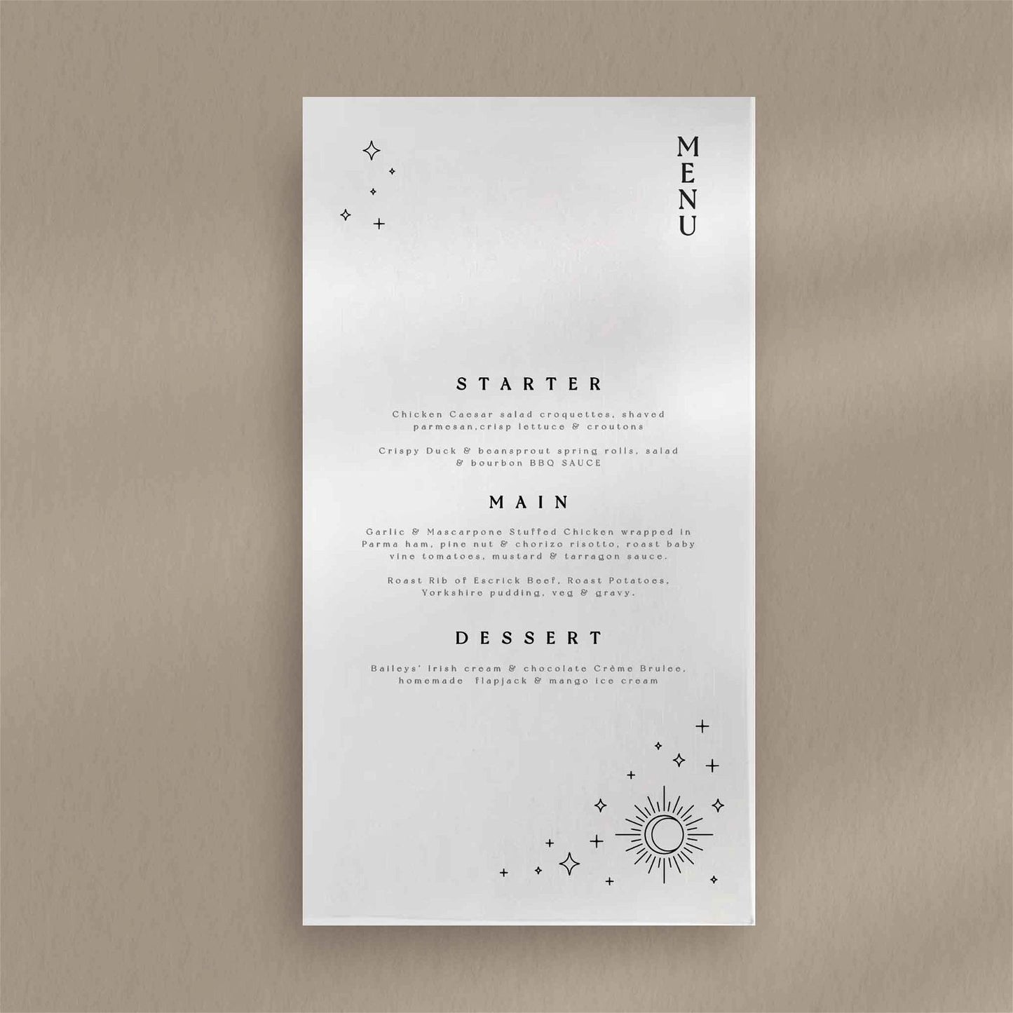 Sienna Menu - Ivy and Gold Wedding Stationery