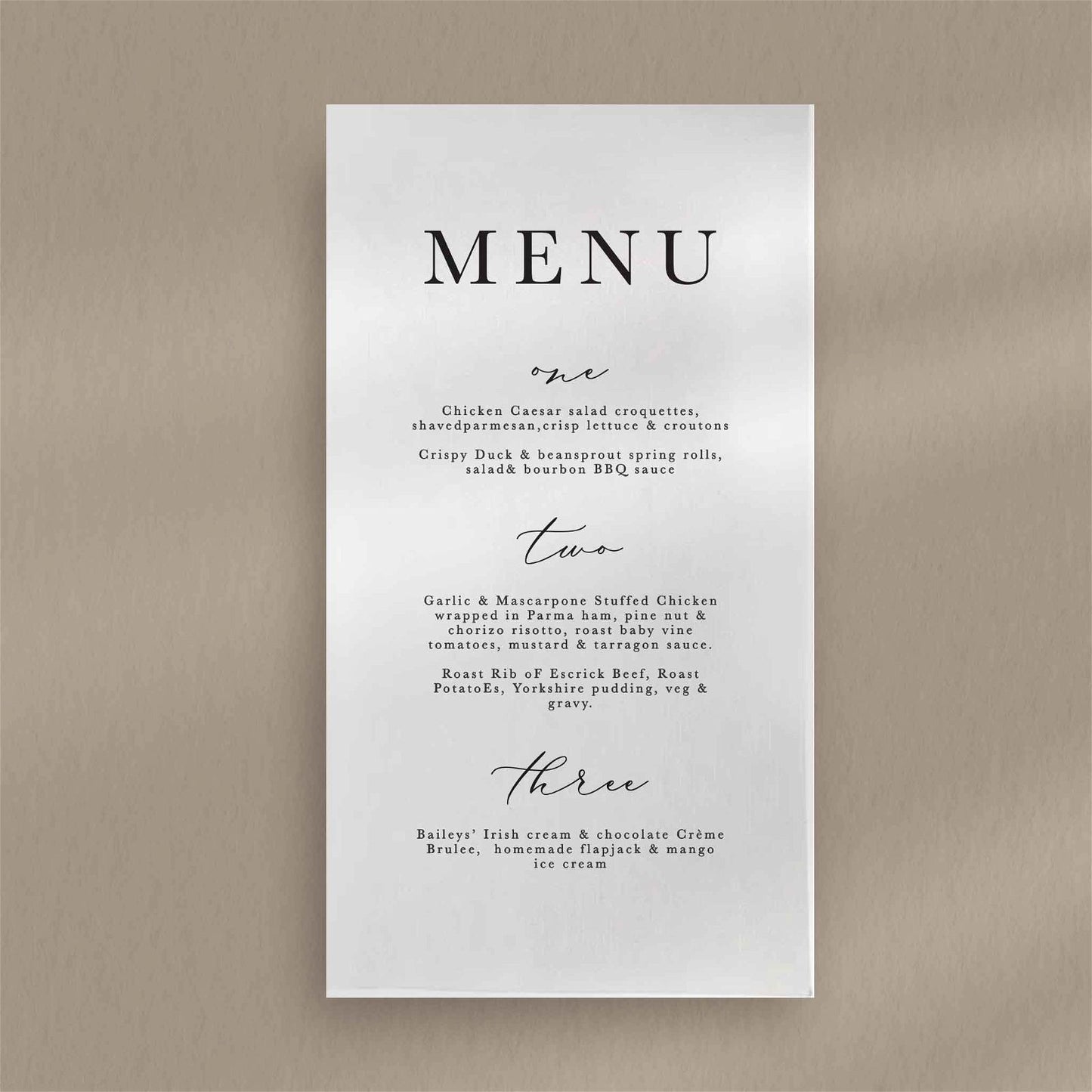Victoria Menu - Ivy and Gold Wedding Stationery