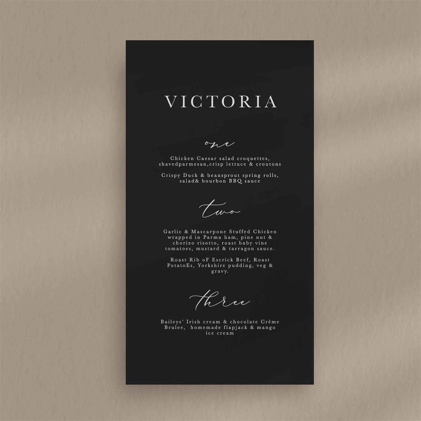 Victoria Menu - Ivy and Gold Wedding Stationery