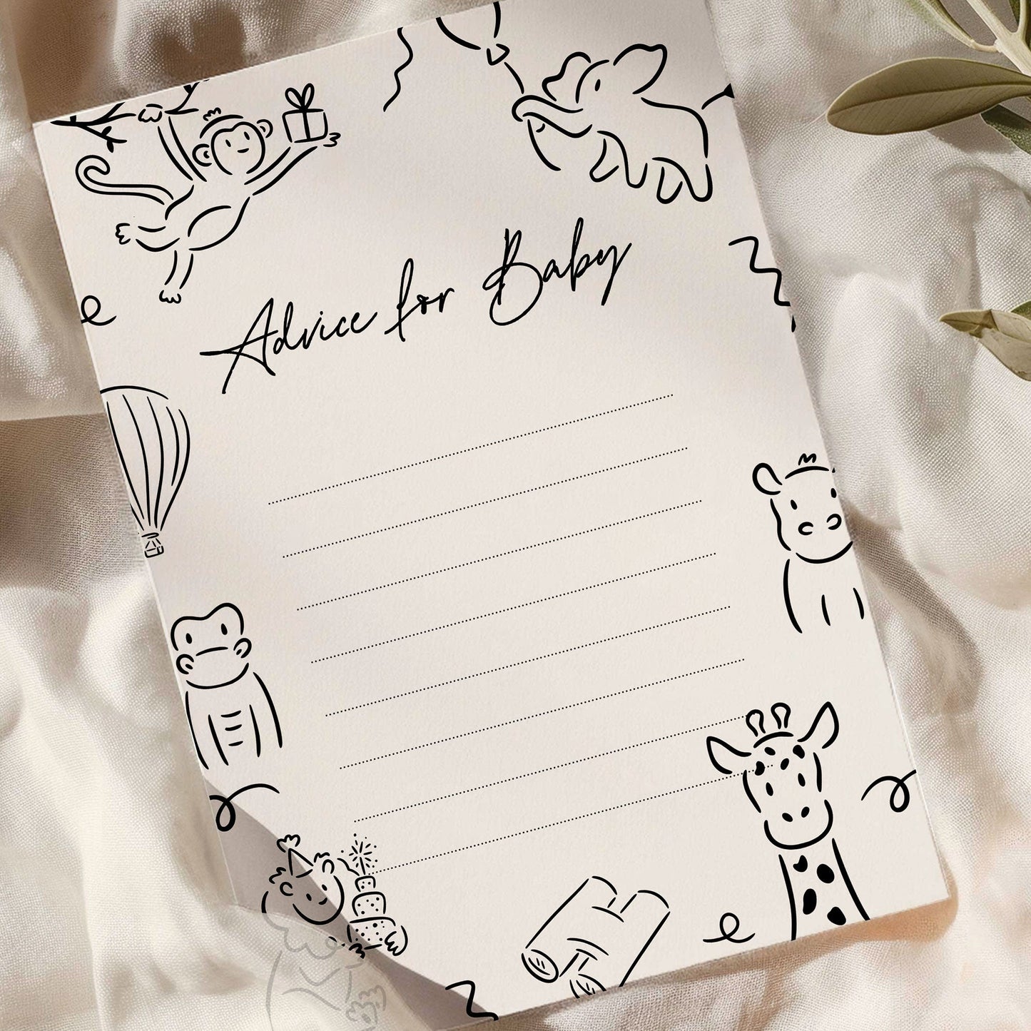 Doodle Wild One Safari Animal Baby Shower Invitation & Full Stationery Bundle - Whimsical Canva Design Ivy and Gold Wedding Stationery