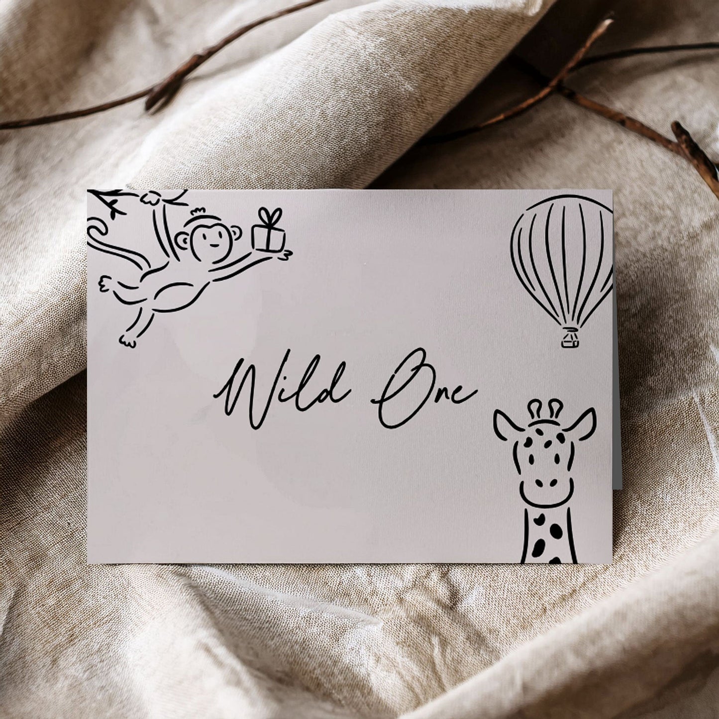 Doodle Wild One Safari Animal Baby Shower Invitation & Full Stationery Bundle - Whimsical Canva Design Ivy and Gold Wedding Stationery