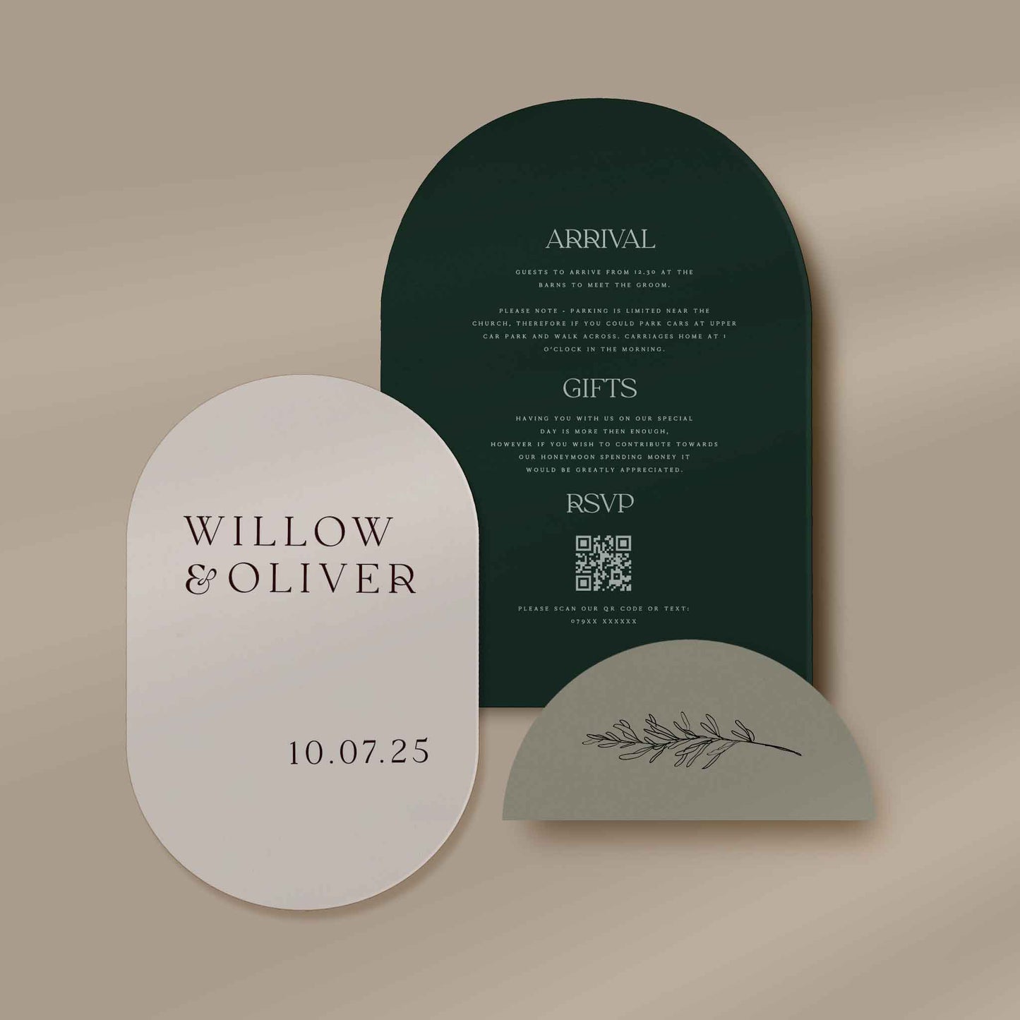 Invitation Set Sample  Ivy and Gold Wedding Stationery Willow  