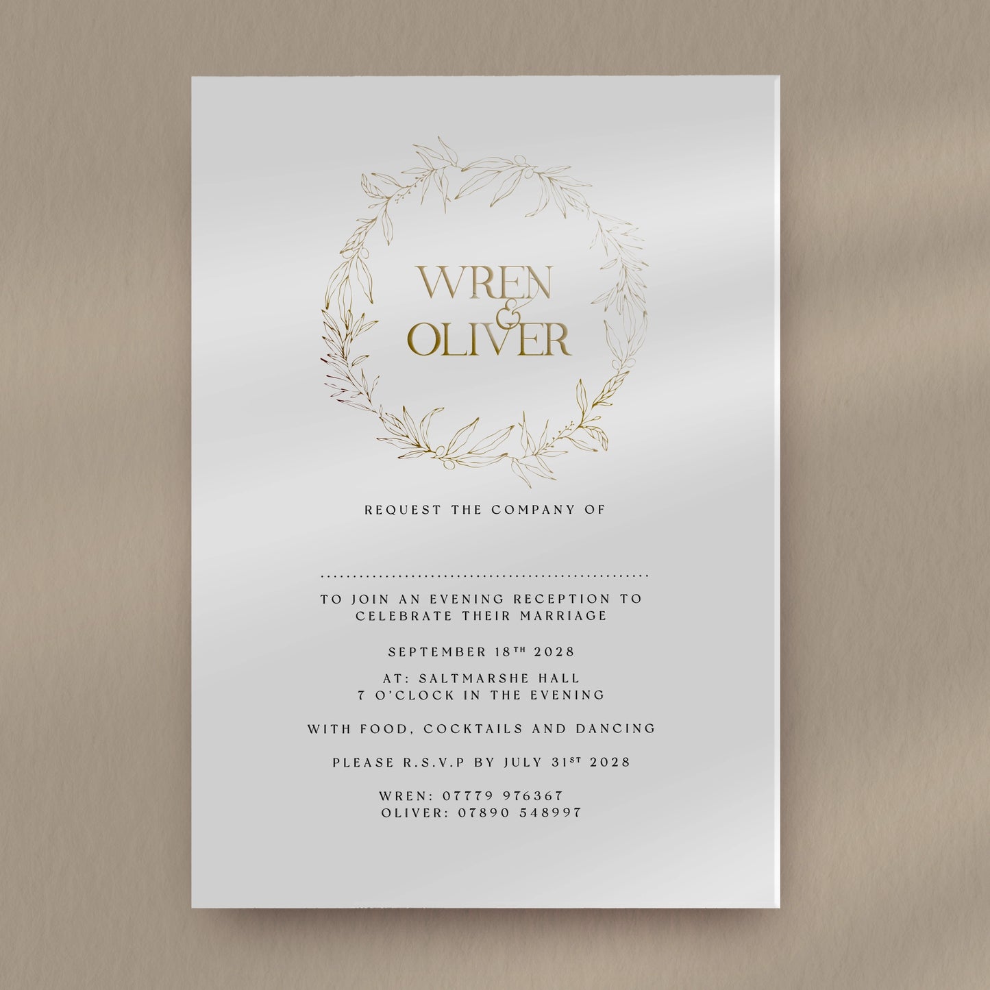 Evening Invitation Sample  Ivy and Gold Wedding Stationery Wren  
