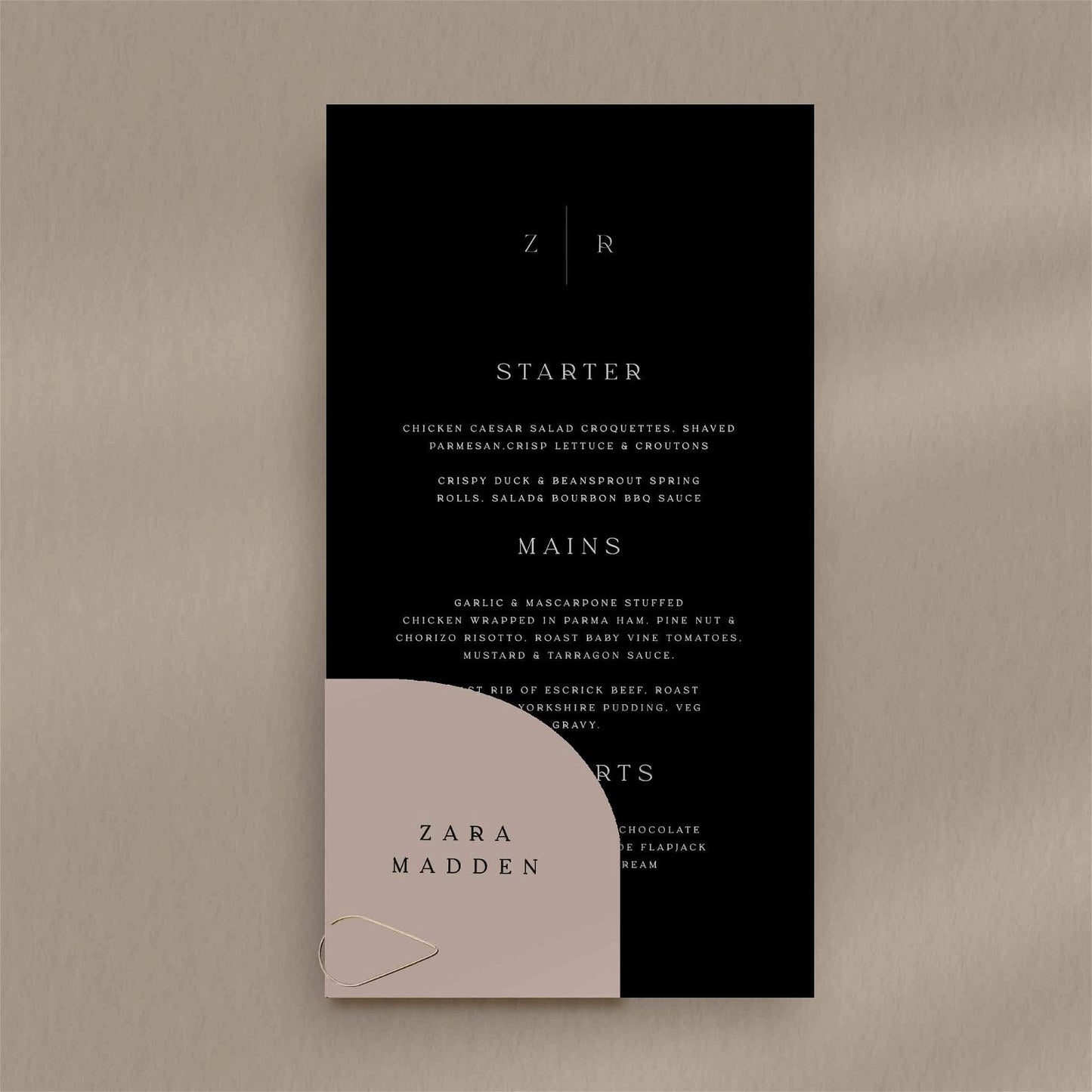 Zara Menu - Ivy and Gold Wedding Stationery