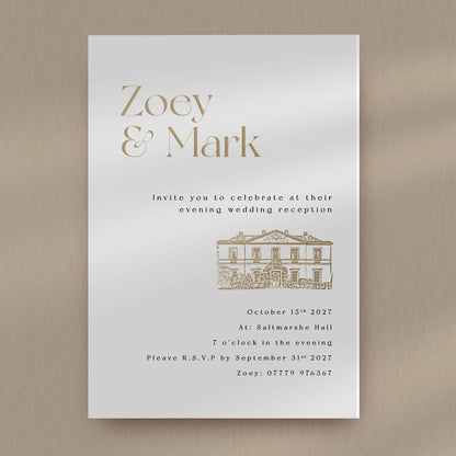 Evening Invitation Sample  Ivy and Gold Wedding Stationery Zoey  