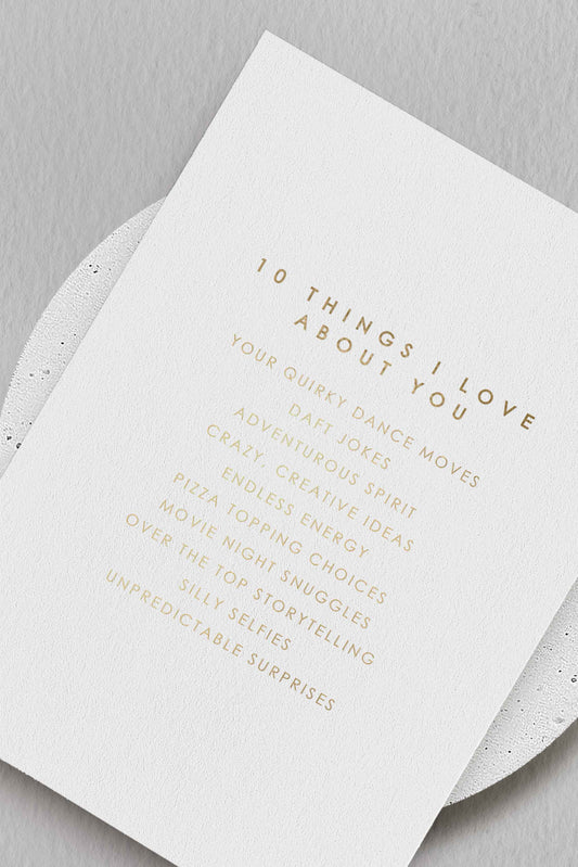 10 Things I Love Valentine's Card - Ivy and Gold Wedding Stationery